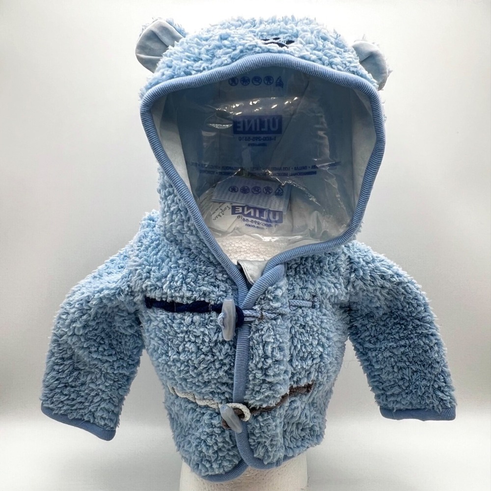 Prenatal Baby 0-6 Months Blue Fleece Hooded Jacket‎ With Bear Ears & Paw Print